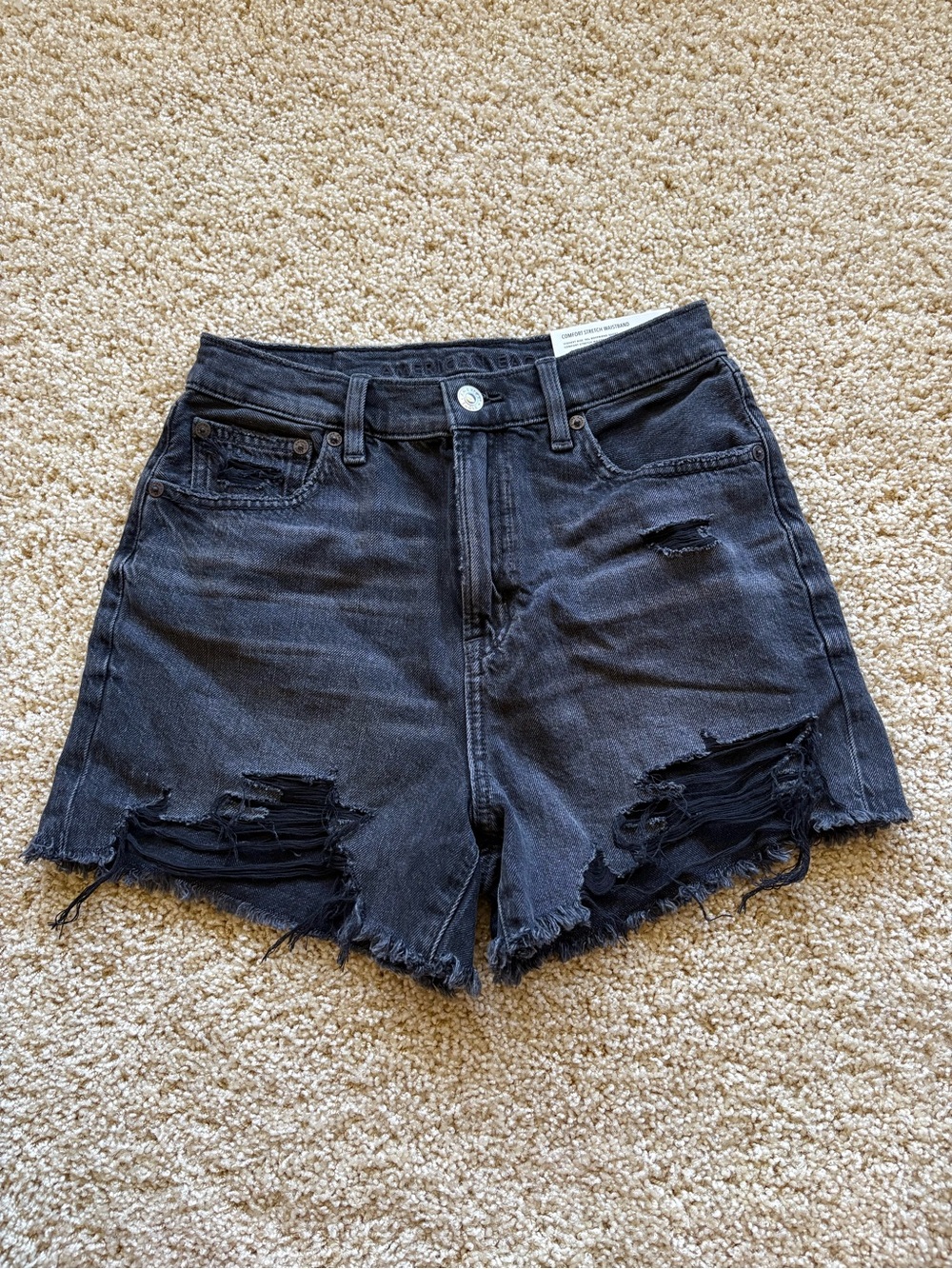 American Eagle Highest Rise 90s Boyfriend Shorts Black Distressed Womens 0 NWT